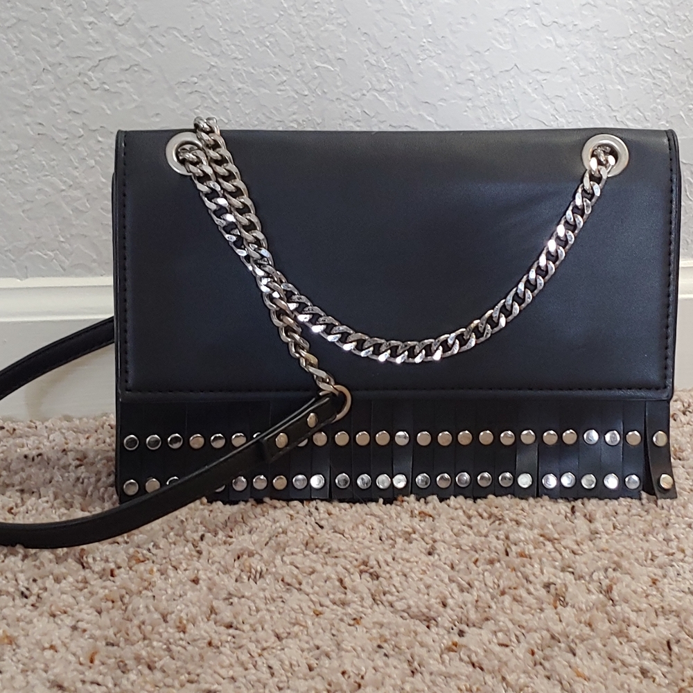 Black Studded & Chain Link Crossbody